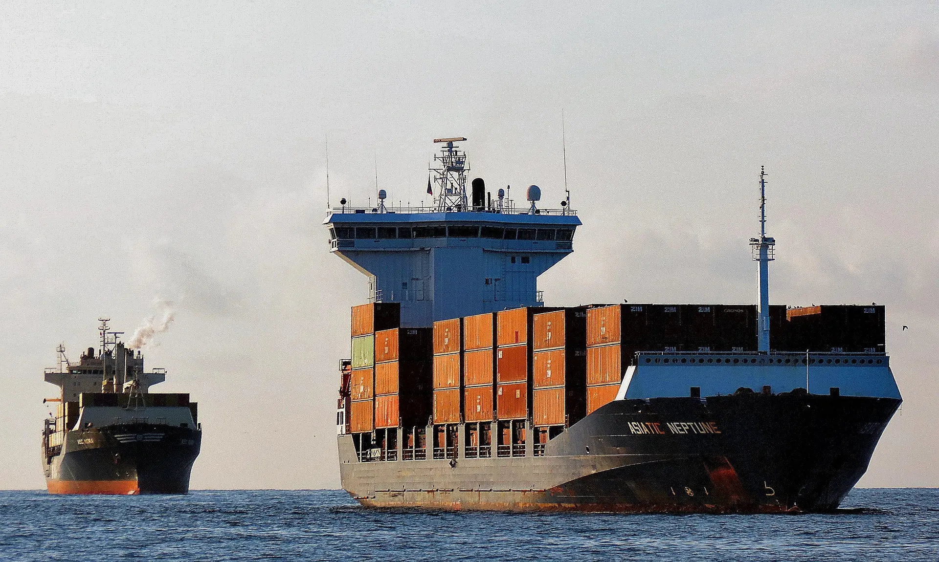 A container vessel at sea