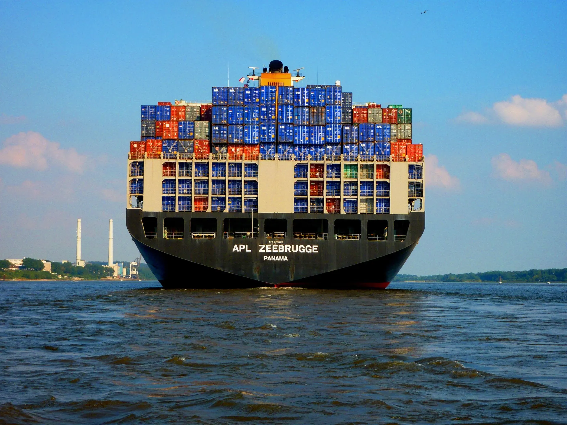A container ship approaching port